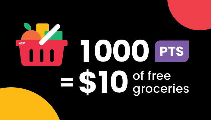 1000 points equal to $10 of free groceries