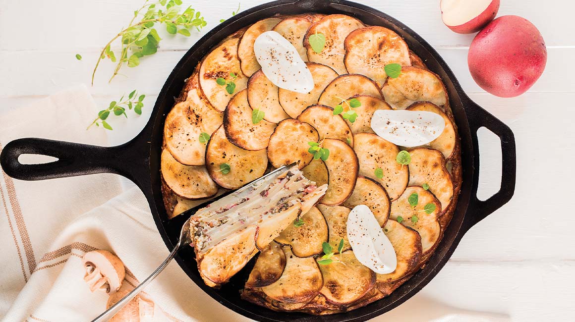 Layered potato, mushroom and pancetta frittata 
