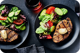 Shawarma-marinated tenderloin steak with tahini