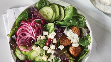 Greek-style salad with falafels