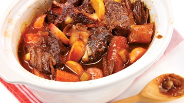 Braised beef with peaches