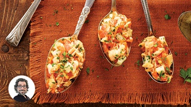 Spanish-style two-salmon appetizer spoons from Christian Bégin.