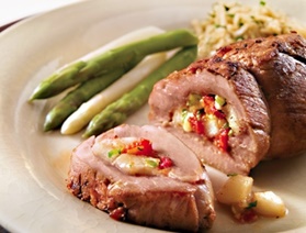 Pork Tenderloin Stuffed with Cheese, Pears and Hazelnuts