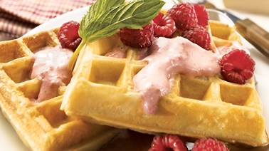 Creamy Raspberry Waffles with light Dama12 cheese