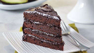 Fudge layer cake with chocolate-avocado icing