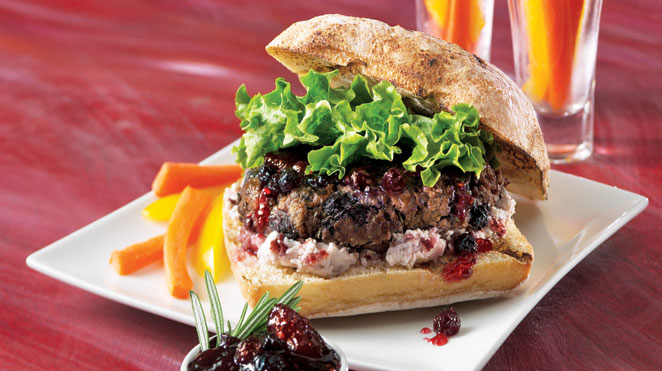 Berry-bison burger with goat cheese