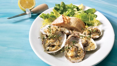 Cream and thyme oysters with parmesan gratin