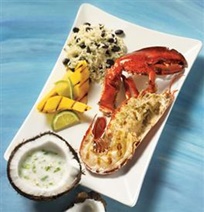 Grilled lobster and mango with coconut sauce