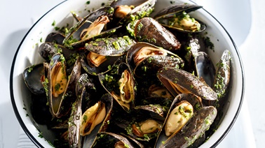 Grilled Mussels with Salsa Verde from Ricardo