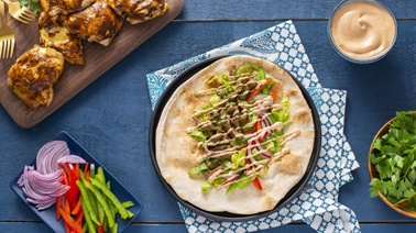 Al’Fez Shawarma Wrap with Tahini Sauce and Harissa Mayo