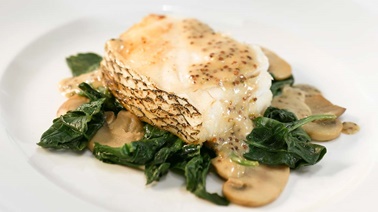 Striped Bass with Le Mi-Carème Cheese and Whole Grain Mustard Sauce