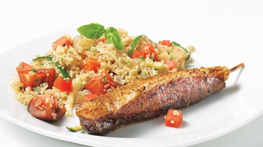 Barbecued Duck Magret Brochettes with Quinoa Salad
