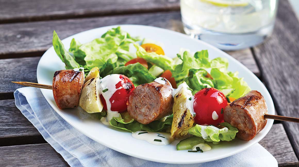 Sausage Skewers with Remoulade Sauce
