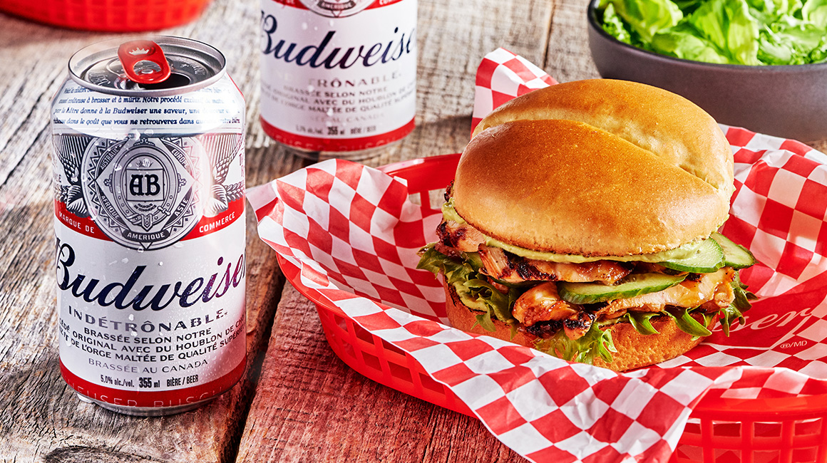 Sweet and sour sliced chicken burgers by Budweiser