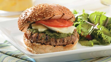 Quebec Veal burger with pesto and brie