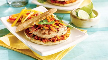 Chicken burgers with peanut topper