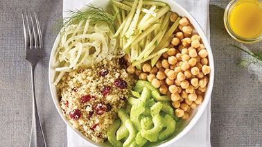 Tender Greens with Chickpea & Cranberry Couscous Bowl