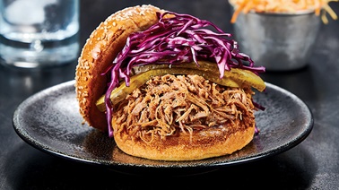 Pulled Pork Burger with Red Cabbage Sided with Carrot Salad