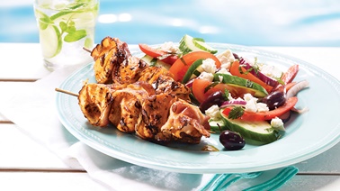 Turkey brochettes and Greek salad from Josée di Stasio