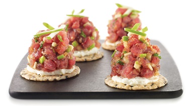 Tuna tartare bites with sesame and green apple from Genevieve Everell