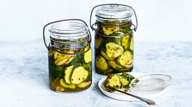 Pickled cucumbers with rice vinegar and maple syrup