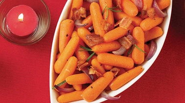 Maple baby carrots with crisp bacon and fresh rosemary