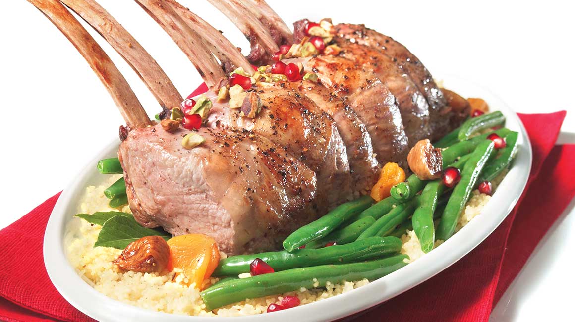 Milk-Fed Veal rib roast with pistachios and pomegranate
