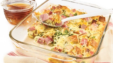 Ham and OKA cheese breakfast casserole