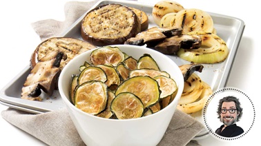 Zucchini chips and grilled vegetables