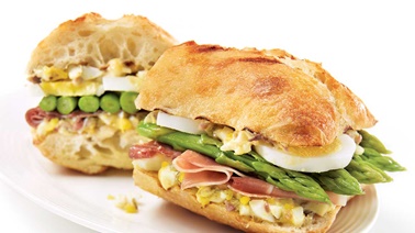 Prosciutto, egg and asparagus ciabattas from Stefano Faita 