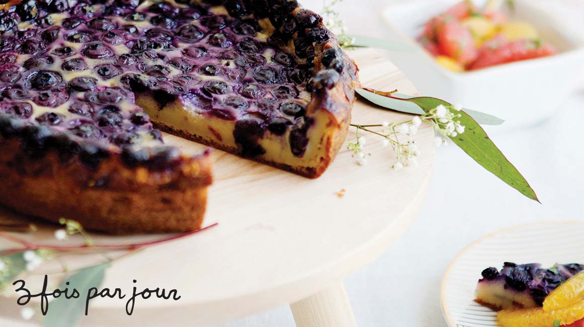 Blueberry clafoutis with mint citrus salad