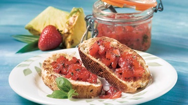 Basil-scented strawberry and pineapple jam