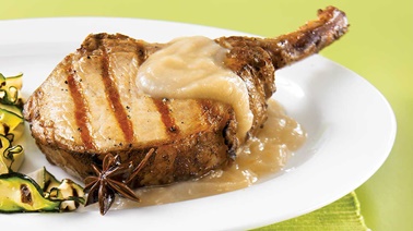 Grilled Pork Cutlets with Pear and Star Anise Compote