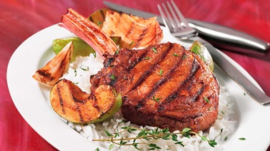 Hotel cut veal chops with grilled apples