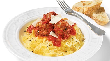 Spaghetti squash with marinara sauce and meatballs