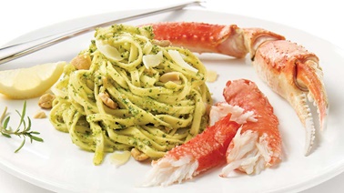 Snow crab and pasta with homemade pesto