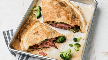 Calzone with Schwartz’s Smoked Meat, Broccoli and Swiss Cheese