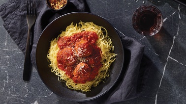 Spaghetti Squash With Marinara Sauce & Vegetarian Meatballs