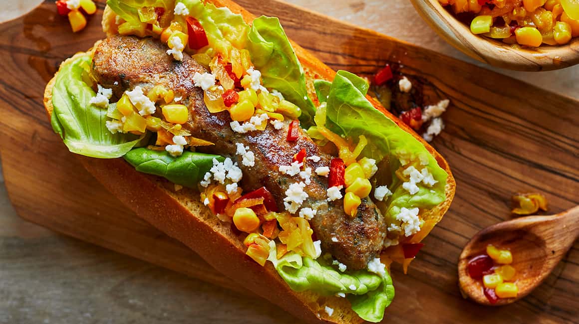 Chicken Dogburger with Corn Relish