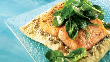Salmon and spinach stack