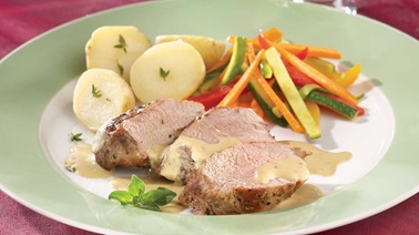Pork filet with blue cheese sauce