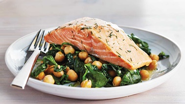 Salmon with dill and chickpea & spinach sauté