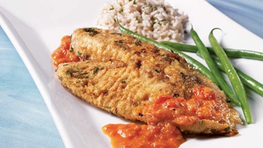 Tilapia fillets with red pepper coulis