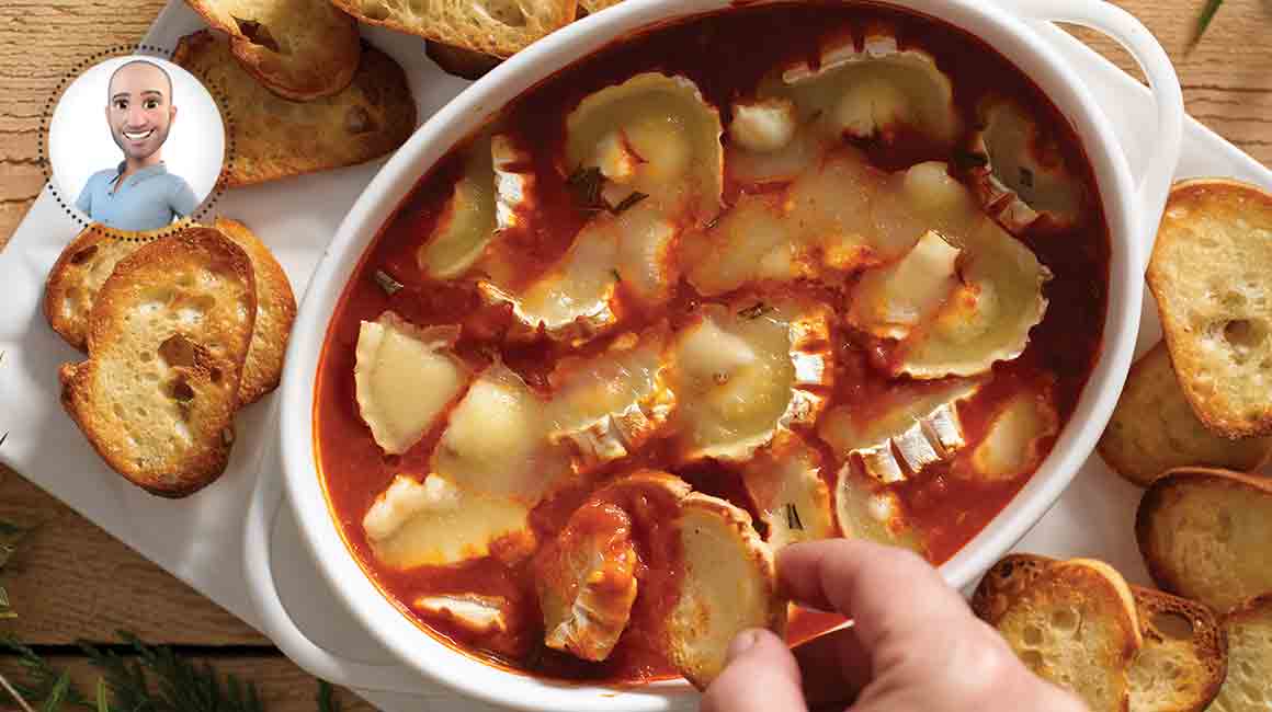 Warm goat cheese with tomato sauce