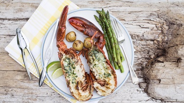 Grilled Split Lobster with Chili Lime Butter