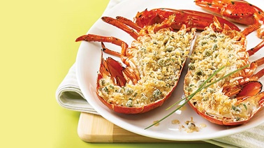 Grilled lobster with lemon and chive breadcrumbs