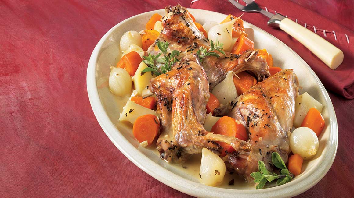 Rabbit with marjoram and vegetables
