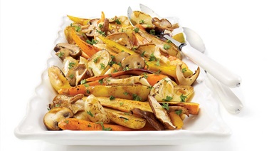 Roasted root vegetables, exotic mushrooms and cipollini onions