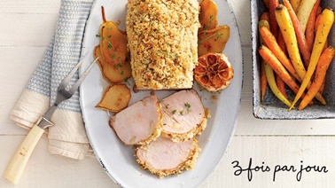 Panko-crusted pork loin with pear from Trois fois par jour