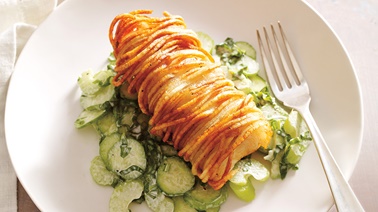 Potato-Wrapped Cod with Cucumber Salad by Ricardo